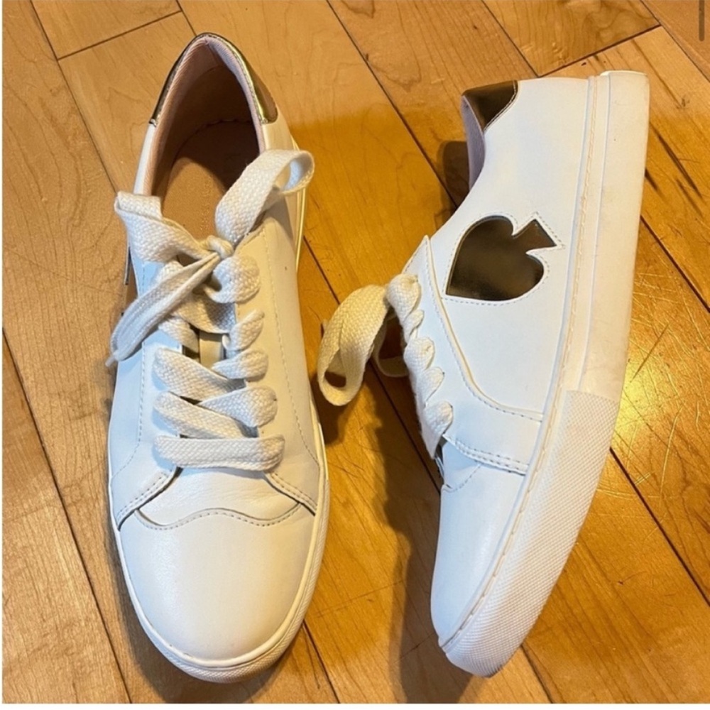 Kate Spade New York Fez Sneakers Gold & White Leather size 10